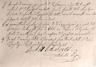 Corneto Tarquinia, 1866. Contratto Peracchi