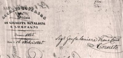 Tarquinia, Archivio Storico Comunale, Carteggio amministrativo, tit. XIV, fasc. 11, 4874. Carta intestata Rinaldini