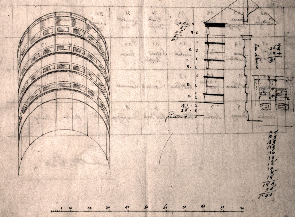 Corneto, 1795. Schizzo con misure dei palchi del teatro settecentesco