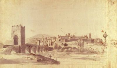 02-Veduta di un ponte su un fiume con una citt&agrave; sulla riva opposta