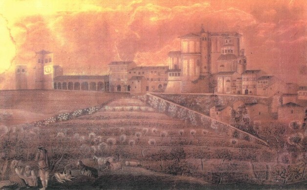 Stampa ottocentesca che raffigura l’antico porticato [CC BY NC ND]