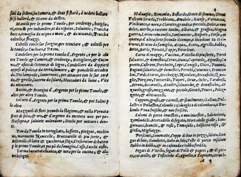 Cristoforo Messisbugo, Banchetti, Ferrara 1549, capitolo intitolato Memoriale per fare uno apparecchio generale per la venuta di ogni gran prencipe-min