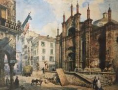 Antonio Tagliaferri, Rappresentazione ottocentesca della chiesa, acquerello su carta, coll. privata (Brescia)