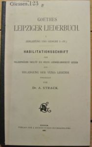 Adolf Strack, Goethes Leipziger Liederbuch (1893)